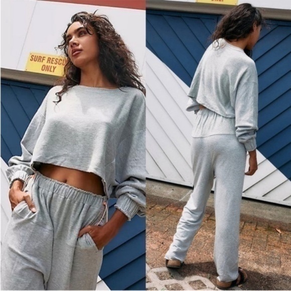 Free People Movement Surfside Cyclebar Gray Cropped Sweatshirt with Black Logo - Picture 11 of 12